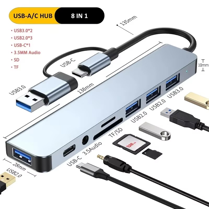 Type C Hub USB Splitter 8 In 1 - đánh giá và giá Sd Card Module