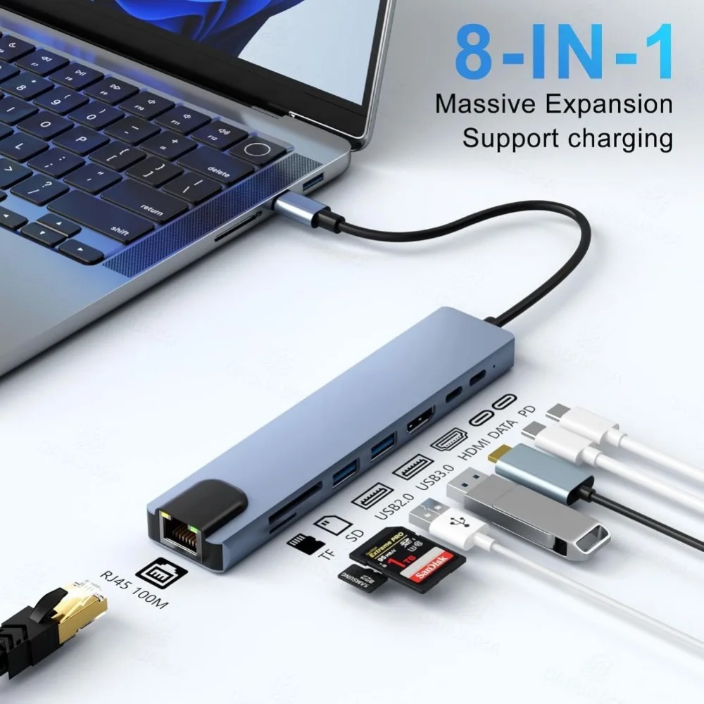 USB C Hub 8/7 in 1 4K HDMI Ada - đánh giá và giá Sd Card Module