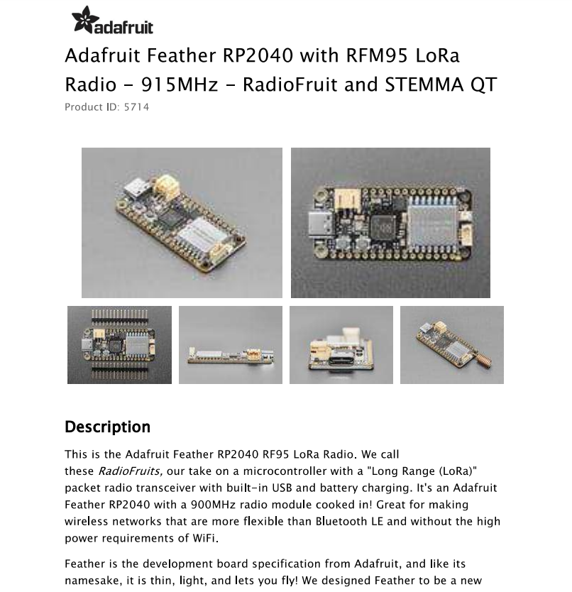 5714 Feather RP2040 with RFM95 - đánh giá và giá Lora Rfm95